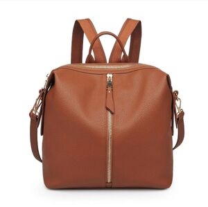 Urban Expressions Cognac Brown Vegan Leather Backpack Purse Convertible Zip Bag